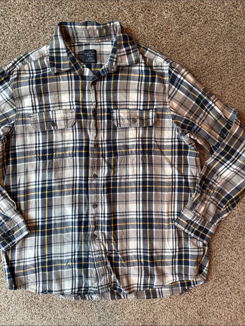 Faded Glory | Plaid Button-Up Shirt - Navy, Yellow & Gray